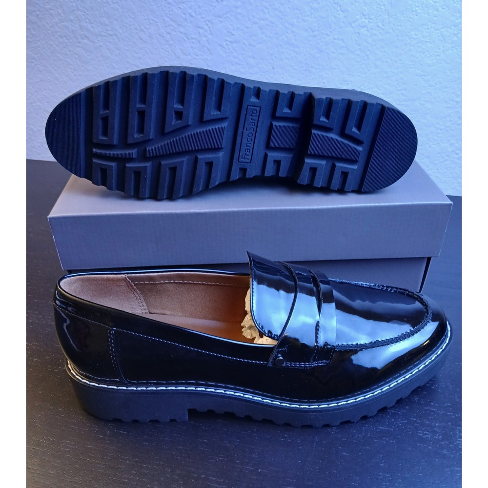 Franco Sarto Cassandra Black Patent Lug Sole Penny Loafers Womens 9 M H2823S4002